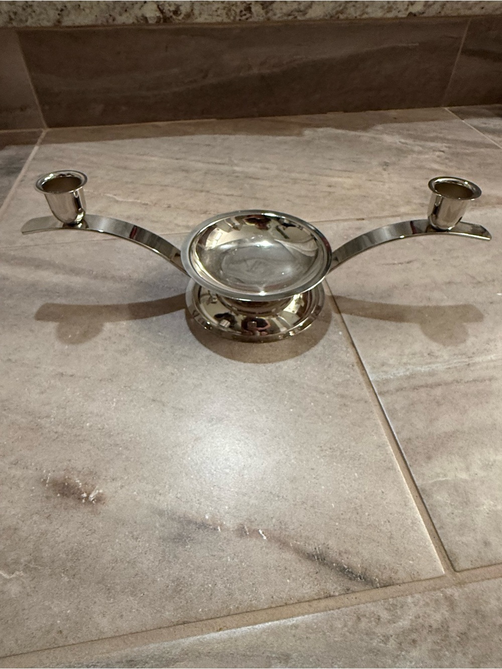 Polished Silver Double Arm Unity Candleholder
